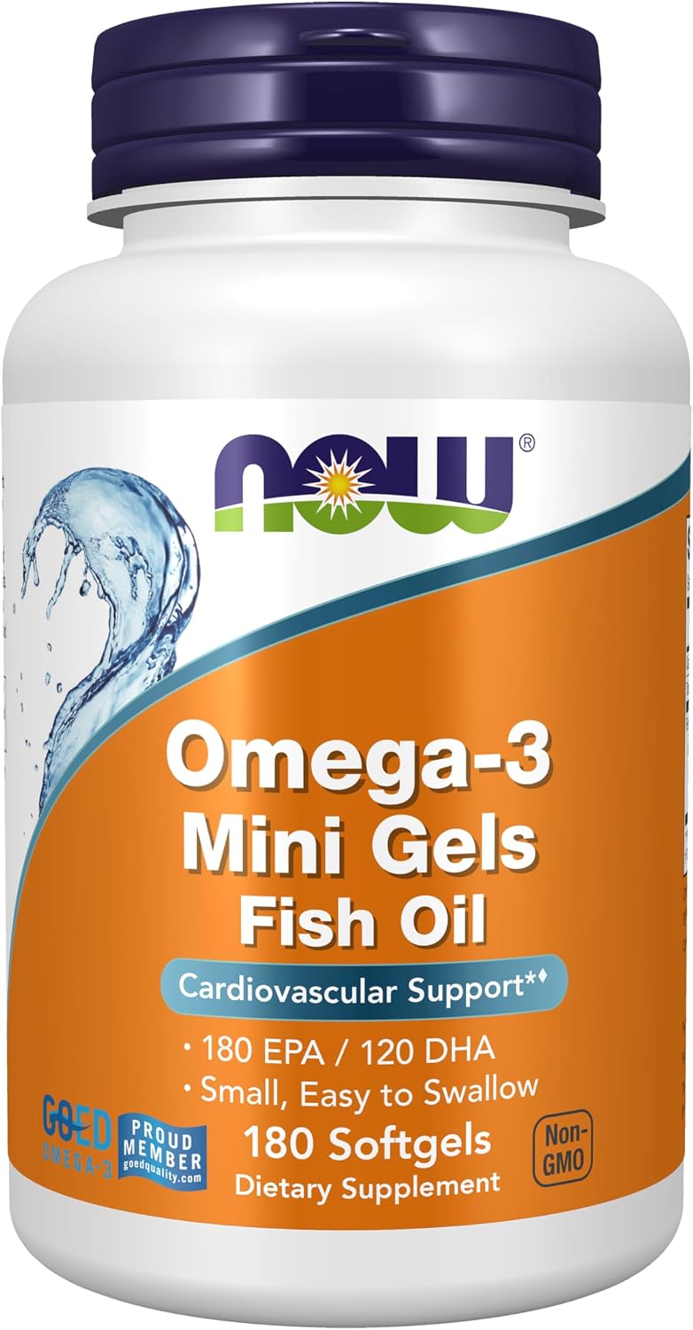 NOW Supplements, Omega-3 Mini Gels, 180 EPA/120 DHA, Molecularly Distilled, Cardiovascular Support*,