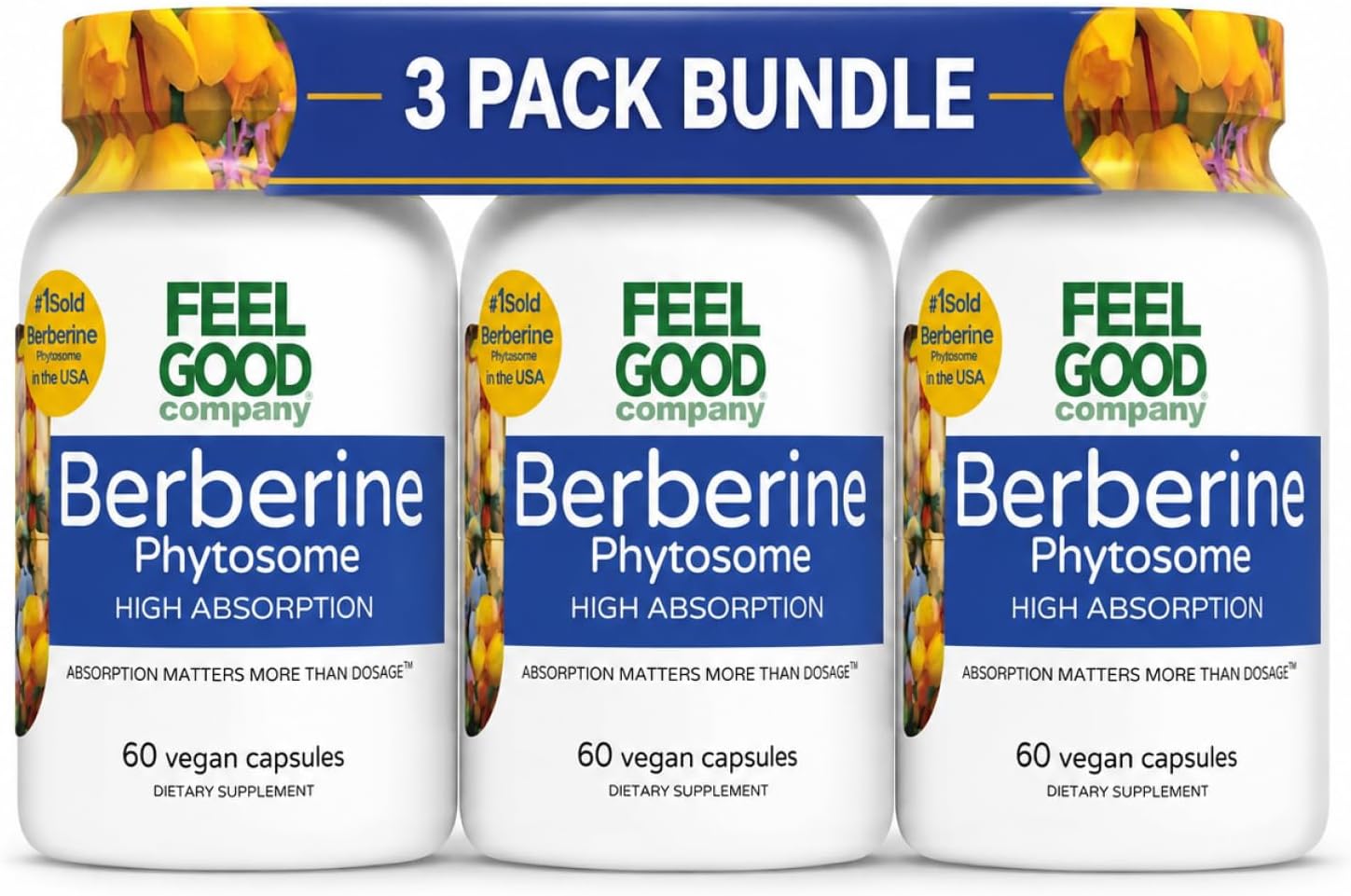 FEEL GOOD Berberine Caps 180 Count, Pack of 3