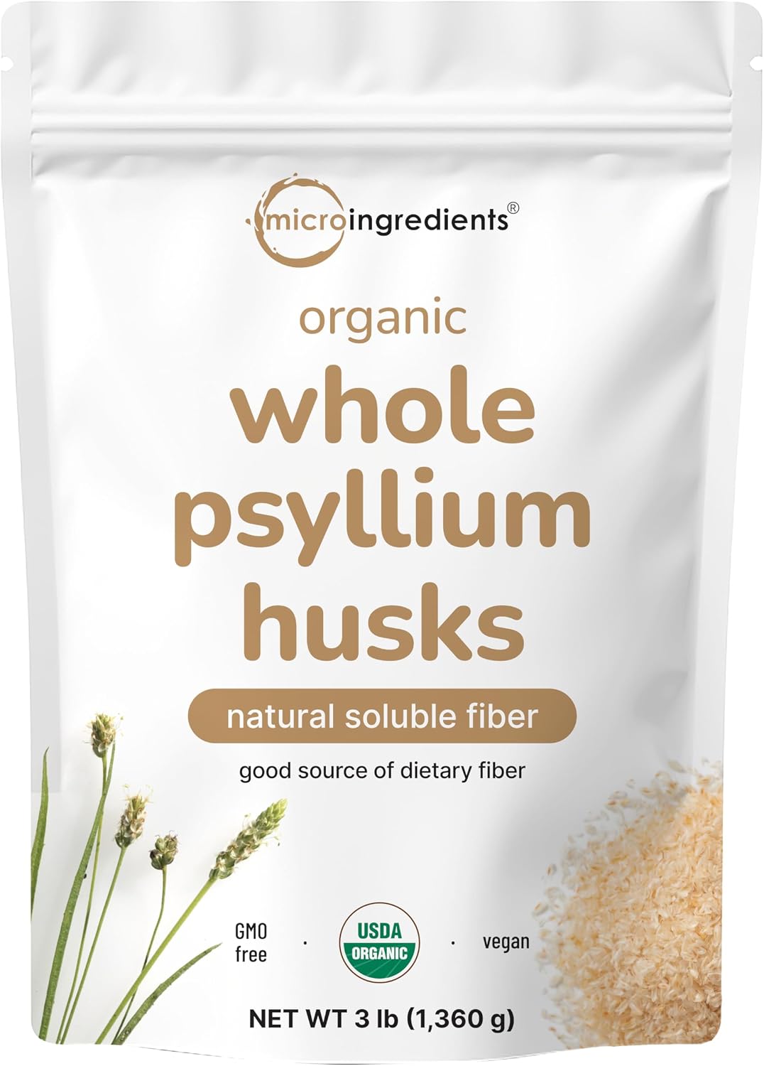 Micro Ingredients Organic Whole Psyllium Husks, 3lbs | Daily Soluble Fiber Supplement | Sourced from