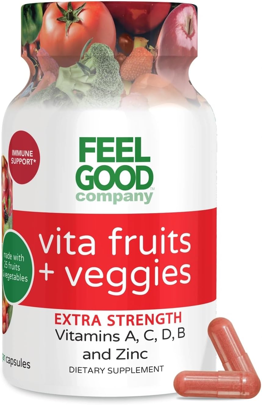 FEEL GOOD Superfoods 1000mg Immune Support Capsules Made with 25 Organic Fruits and Vegetables, Strong