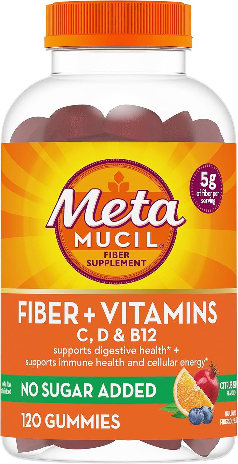 Metamucil Fiber Gummies for Adults with Vitamins C, D, B12 for Metabolism, No Sugar Added Citrus Berry