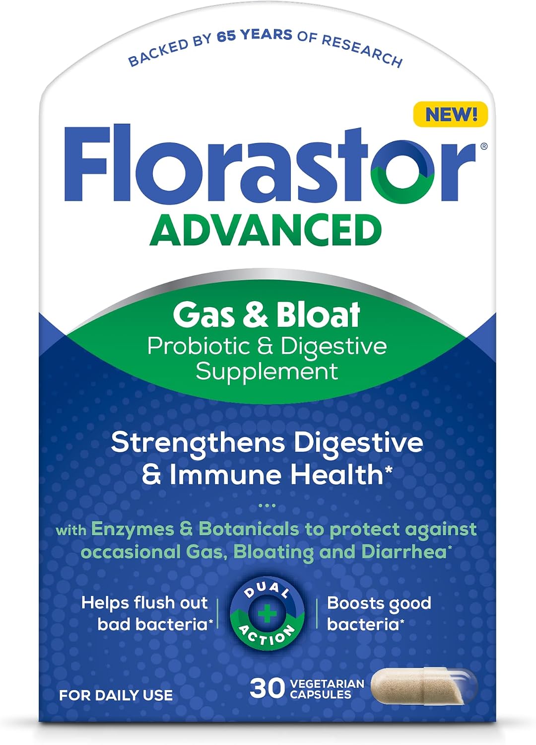 Florastor Advanced Gas & Bloat Probiotic, 30 Capsules