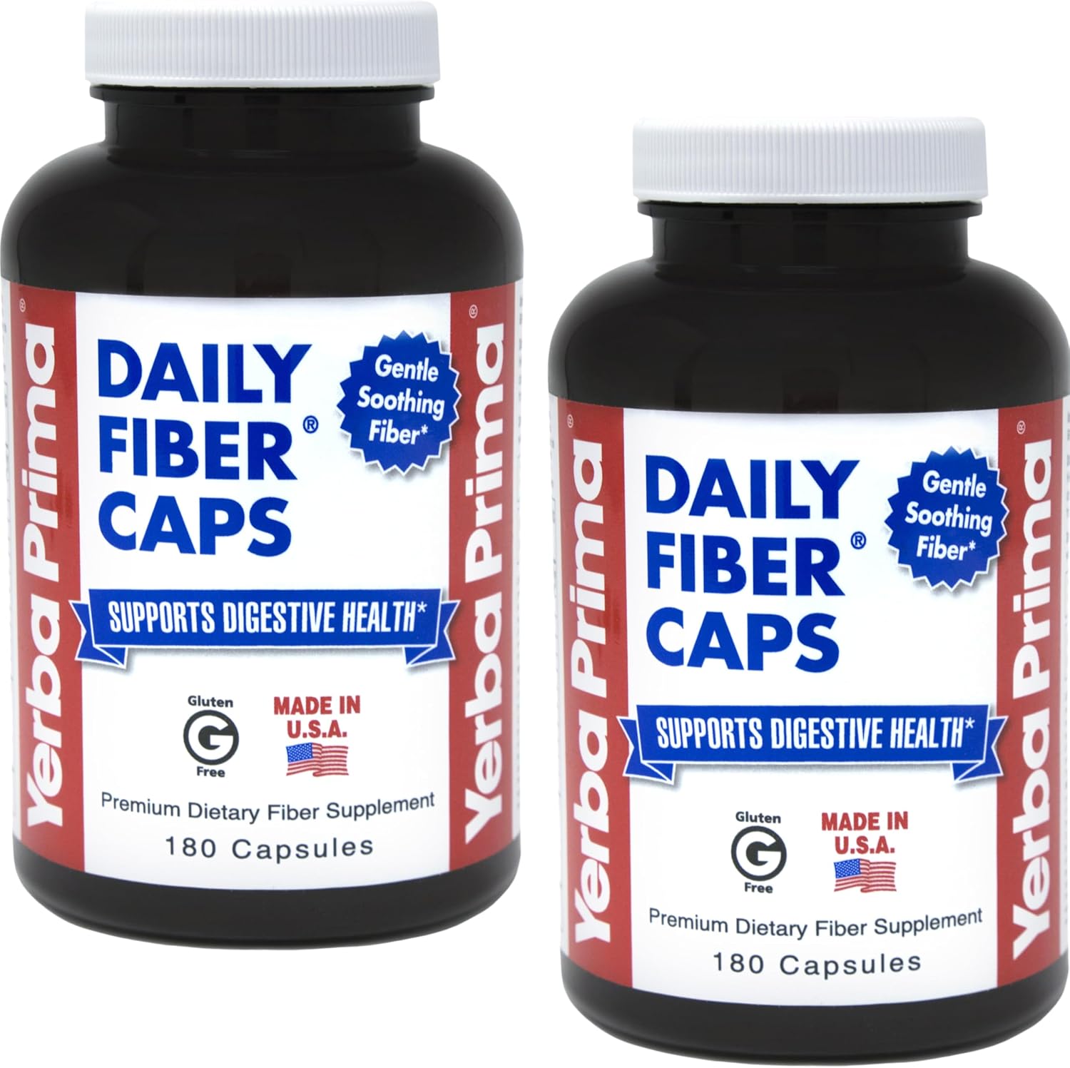Yerba Prima Daily Fiber Formula – 180 caps (Pack of 2) – Soluble & Insoluble Dietary
