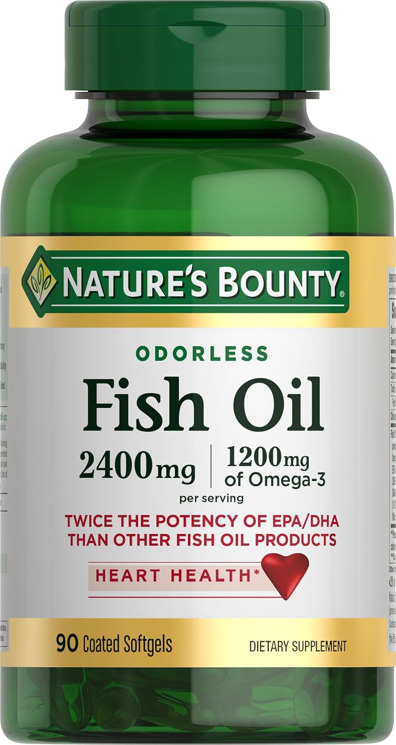 Nature’s Bounty Odorless Fish Oil, 1200mg Omega-3 per Serving Including EPA & DHA, Supports