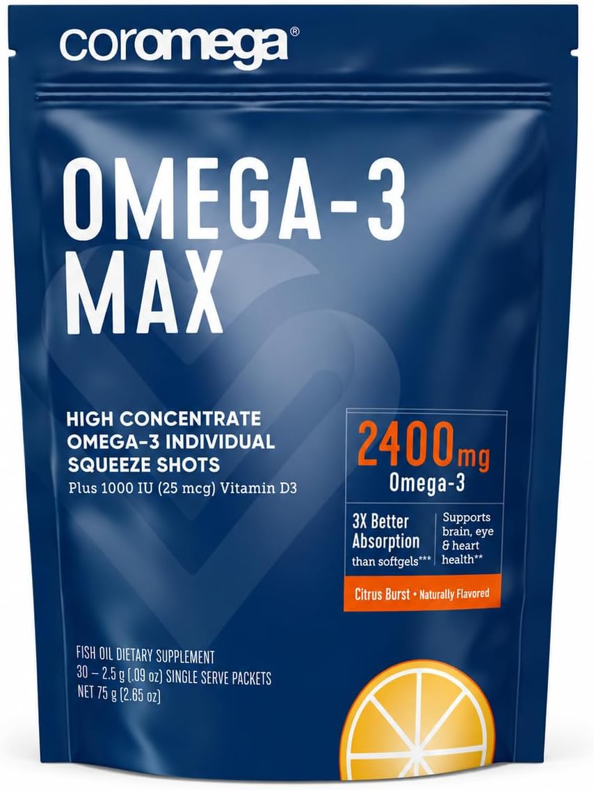 Coromega – MAX Omega-3 Fish Oil + Vitamin D – 30 Packets – Citrus Burst