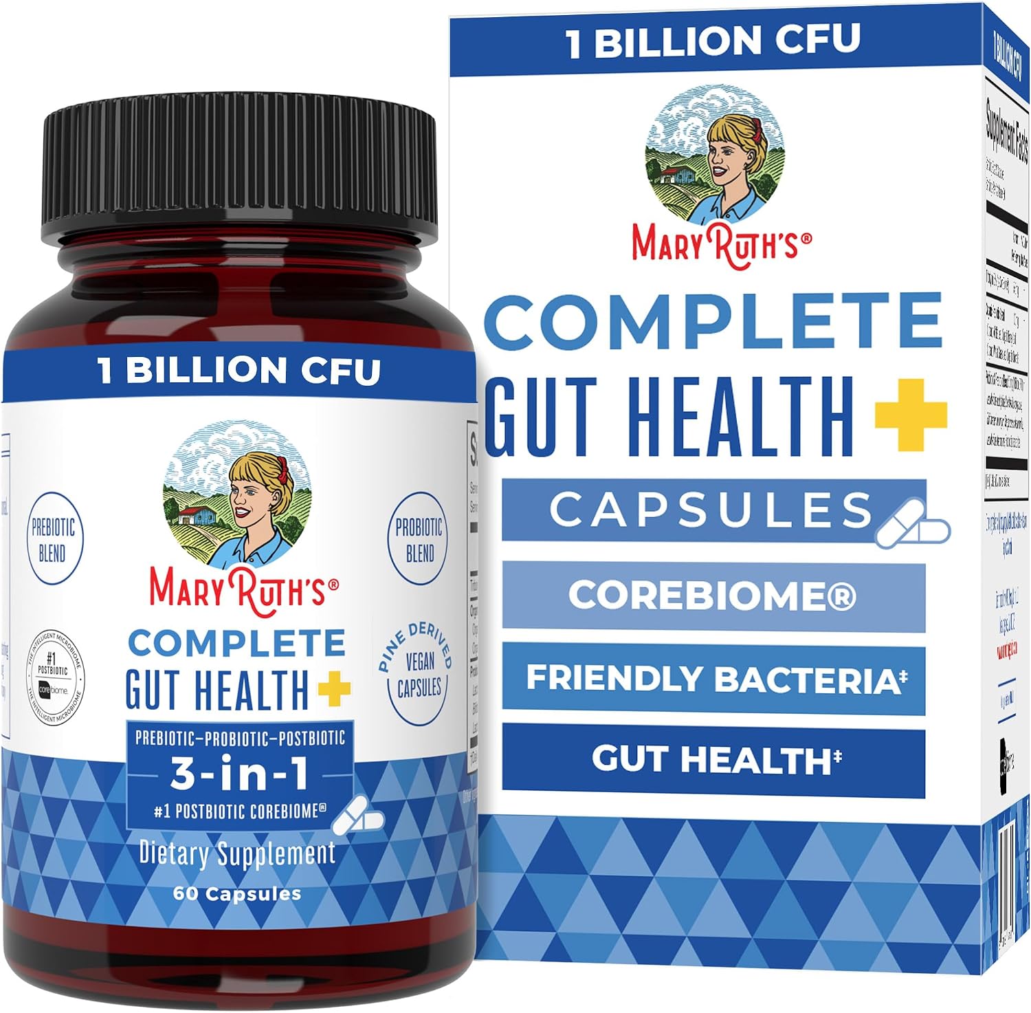 MARYRUTH’S Complete Gut Health+ Probiotic Capsules, with Post & Prebiotics