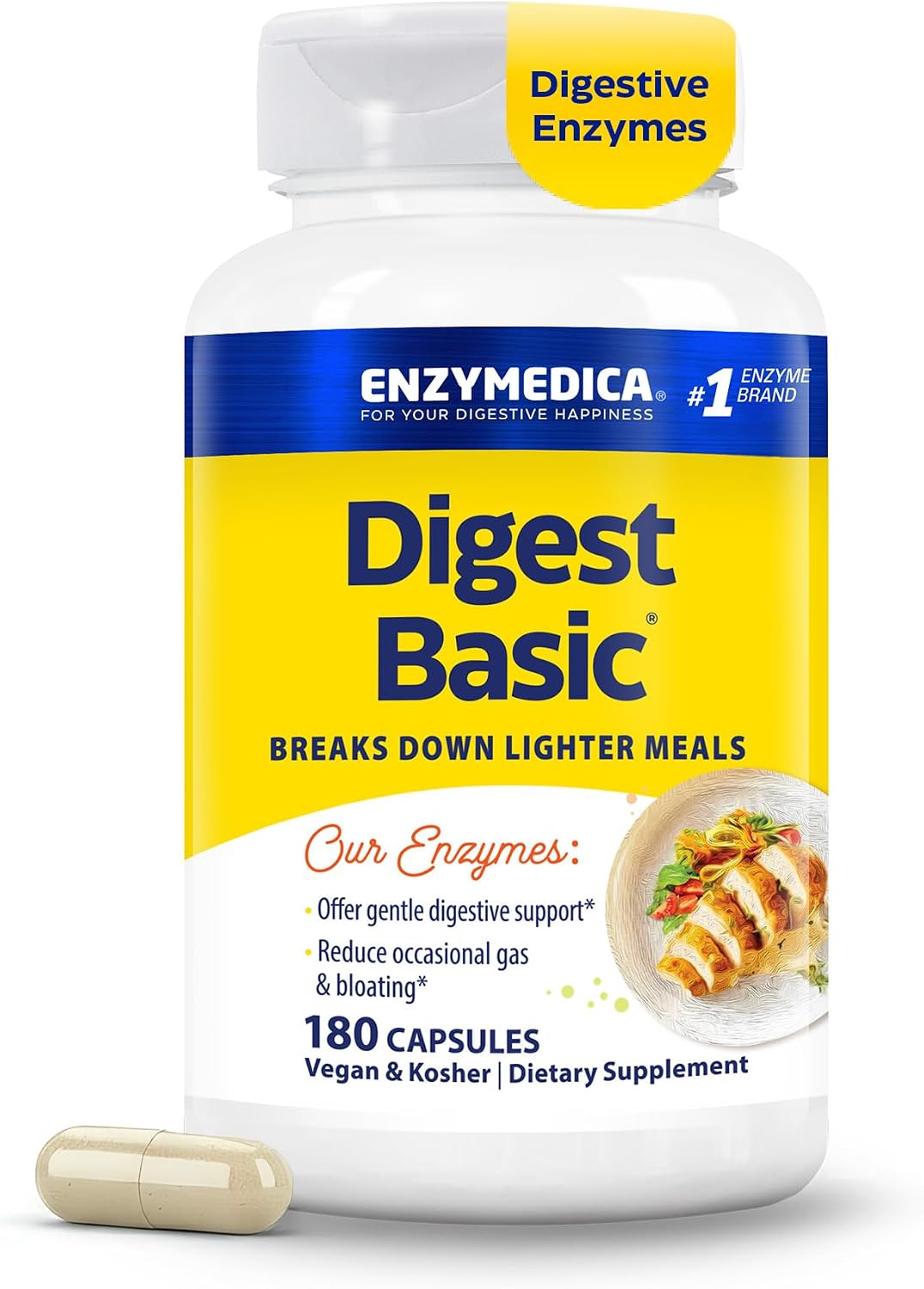 Enzymedica Digest Basic – Helps Gas & Bloating – 180 Caps