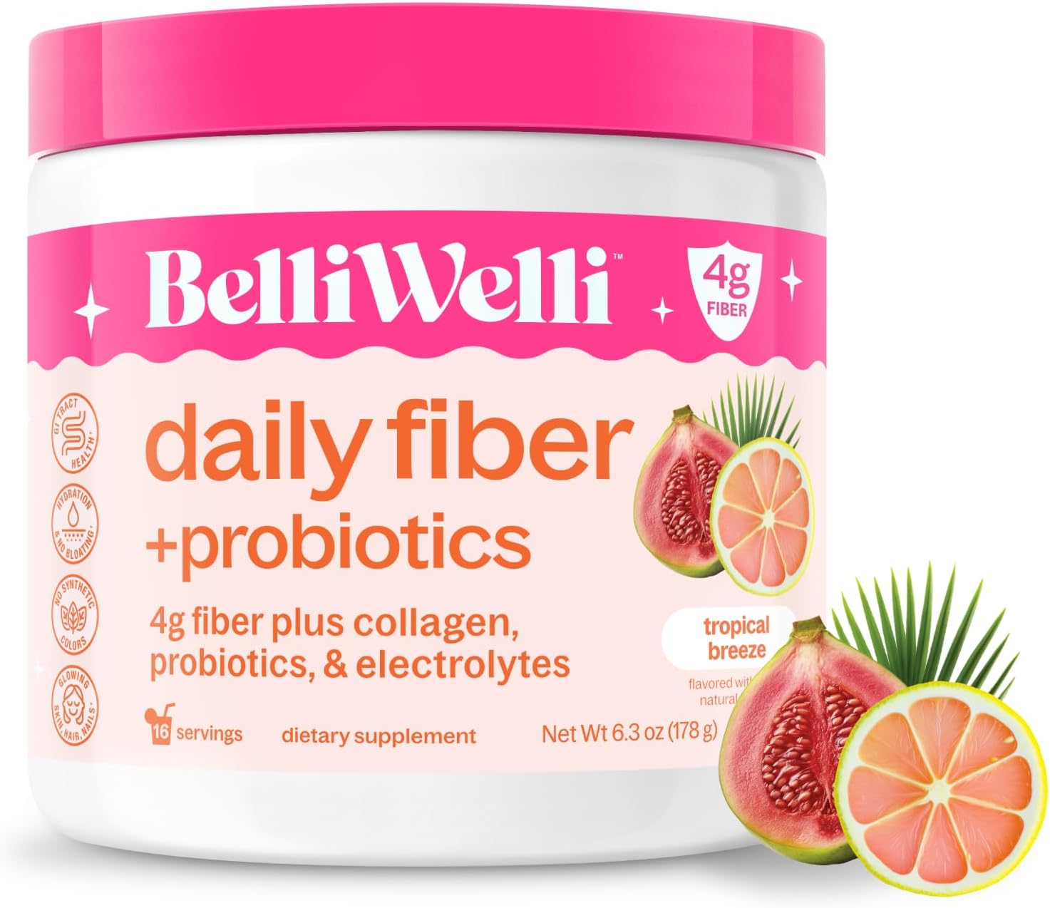 Belli Welli Fiber Supplement Powder with Prebiotics for Digestive Health and GLP-1 Support, Soluble Fiber