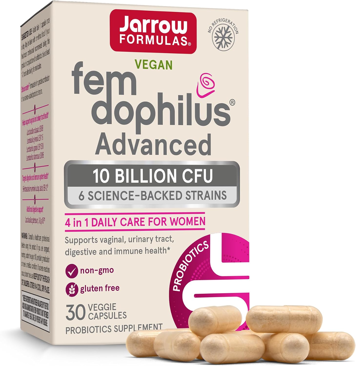 Jarrow Formulas Fem-Dophilus Advanced Vaginal & Digestive Probiotics 10 Billion CFU with 6 Science