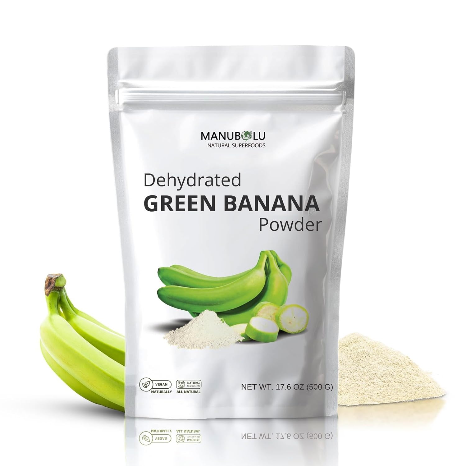 MANUBOLU Resistant Starch (RS2) Green Banana Powder 1.1 lb | High dietary Fiber | 100% Natural, Sugar