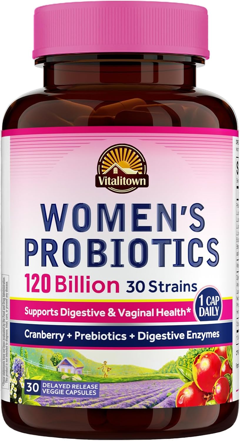Vitalitown Probiotics for Women 120 Billion CFUs, 30 Strains, with Prebiotics & Digestive Enzymes