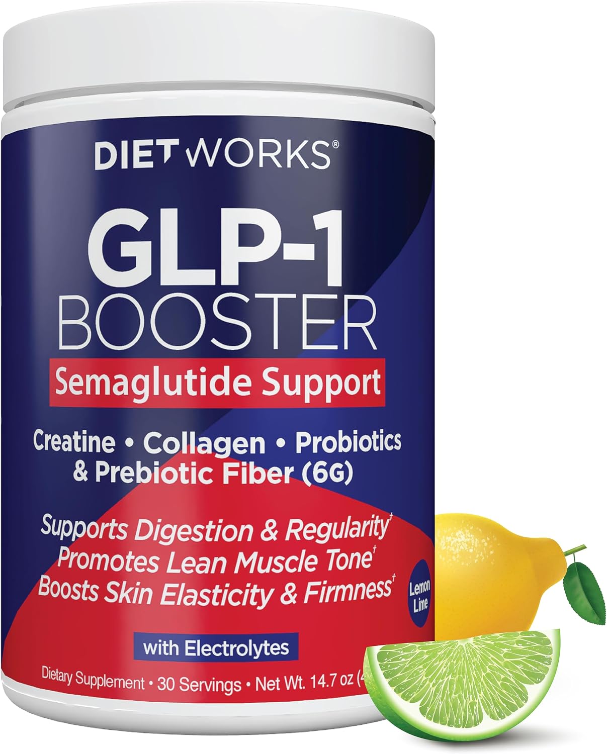 DietWorks GLP-1 Booster – Daily Companion Drink Mix with 6g Prebiotic Fiber, Probiotics, Collagen &