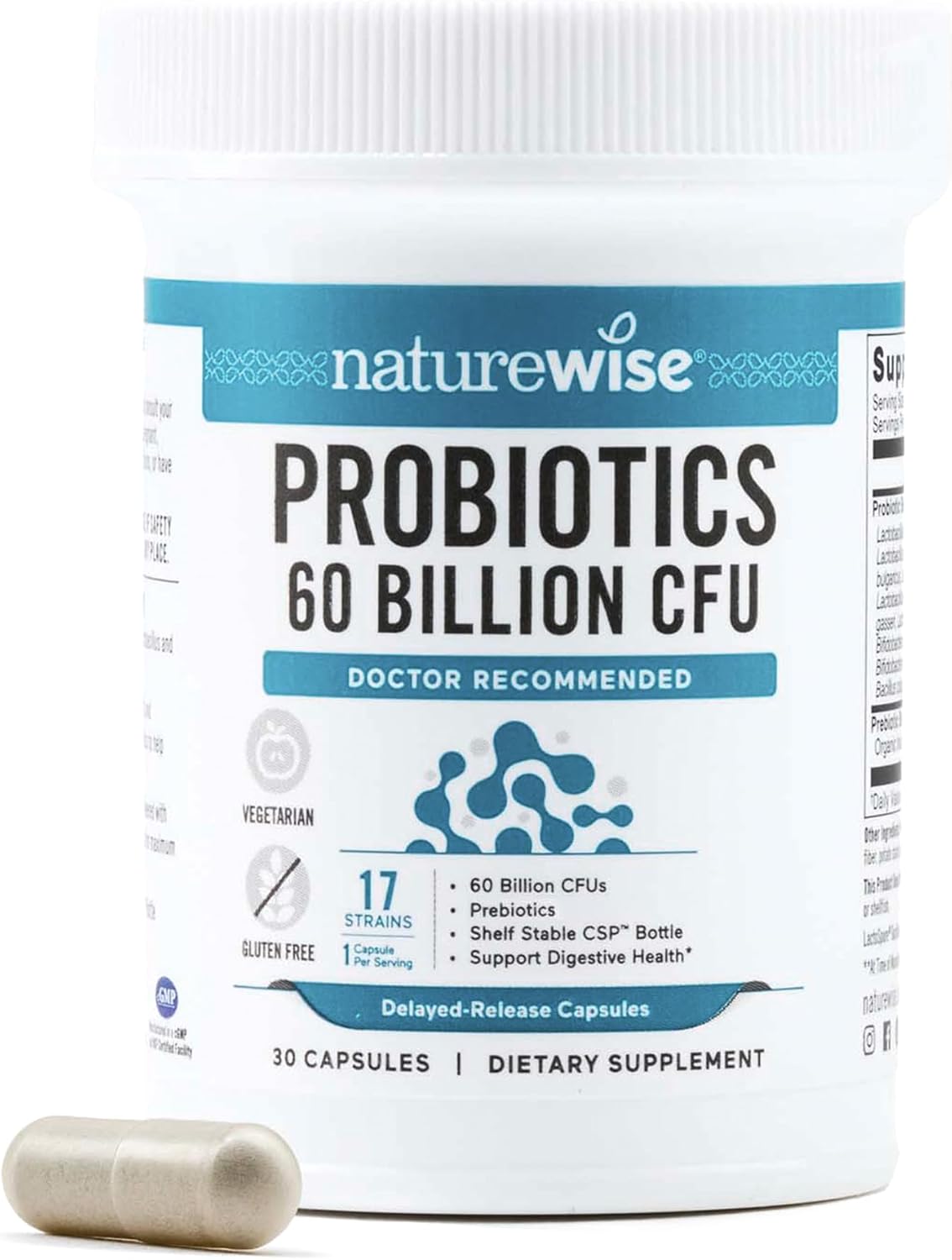 NatureWise Probiotics 60 Billion CFU – 17 Strains + Organic Prebiotics – Immune, Digestive