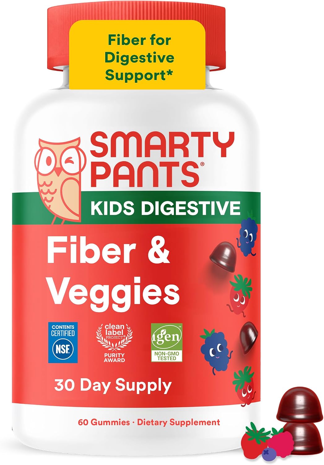SmartyPants Kids Fiber & Veggies: Prebiotic Fiber Gummies for Kids, Fiber Supplement with Inulin,