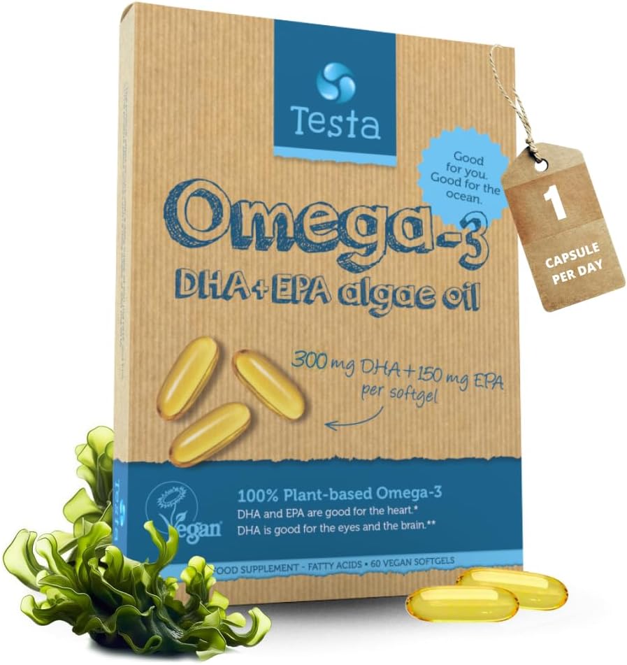 Testa Omega-3 Supplement – Vegan Based Omega 3 DHA EPA Capsules from Algae – Omega 3 Fatty