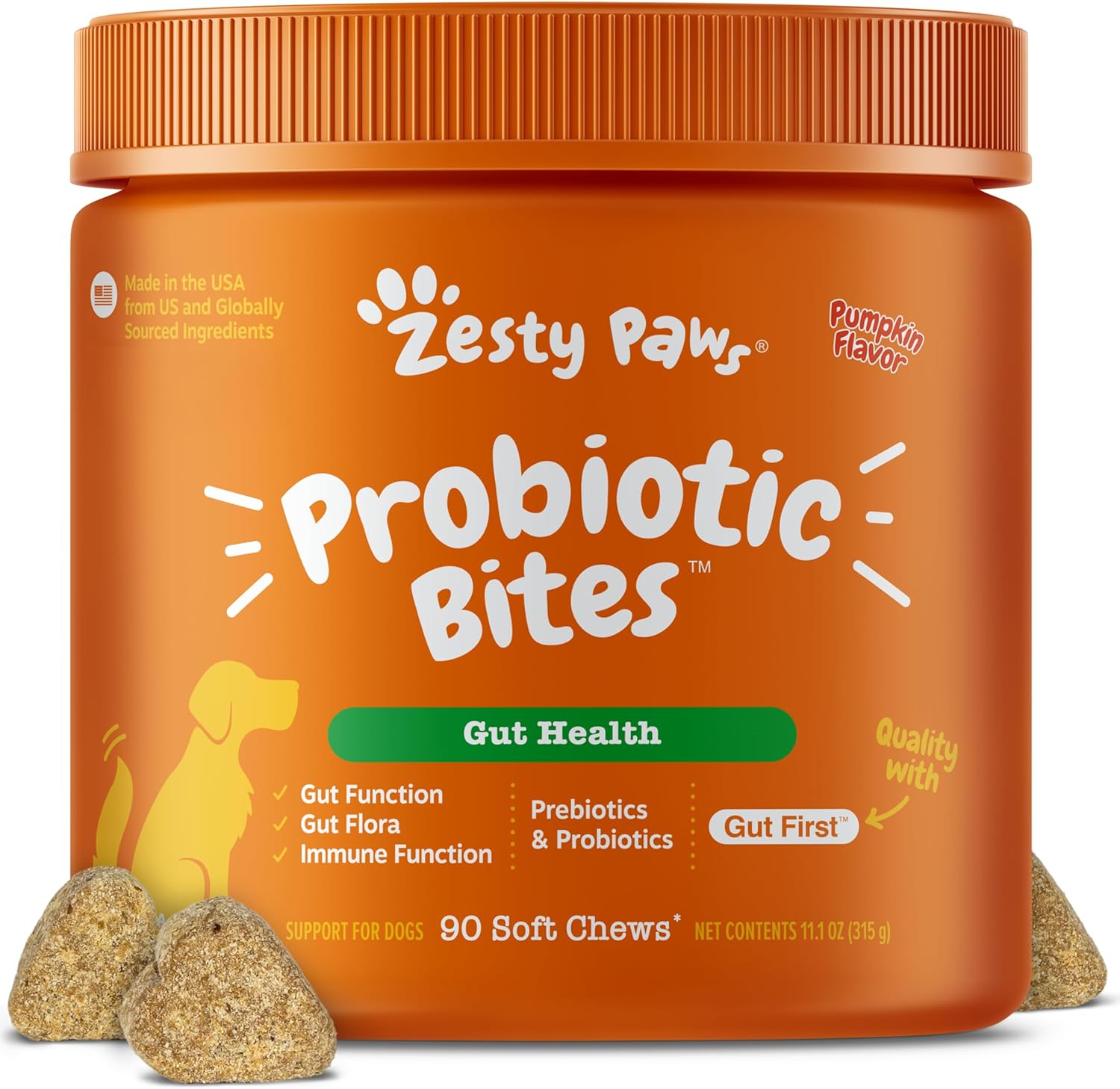 Zesty Paws Probiotics for Dogs – Gut Health Soft Chews, Pumpkin, 90 Ct