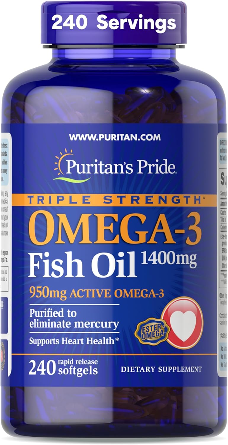 Puritan’s Pride Triple Strength Omega-3 Fish Oil 1400mg, 240 Softgels