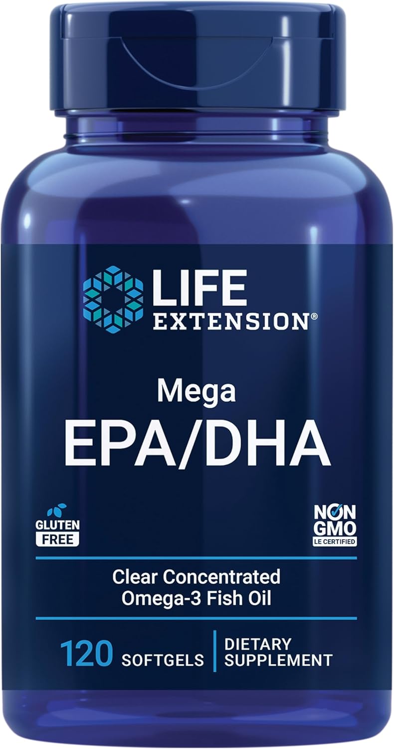 Life Extension Mega EPA/DHA, Omega-3 Fatty acids, Heart & Brain Health, Non-GMO, Gluten-Free, 120