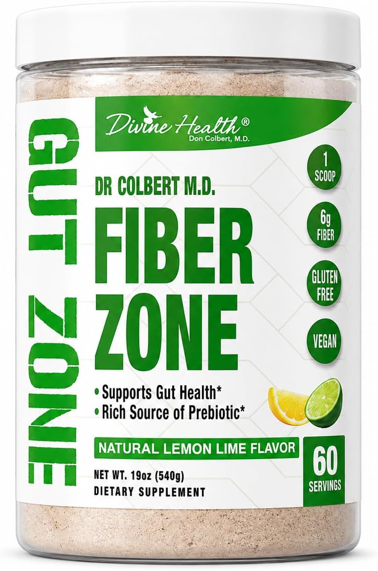 Dr. Colbert, MD Fiber Zone Powder | Lemon-Lime | by Divine Health | Gut Zone | Prebiotics | 6g Fiber