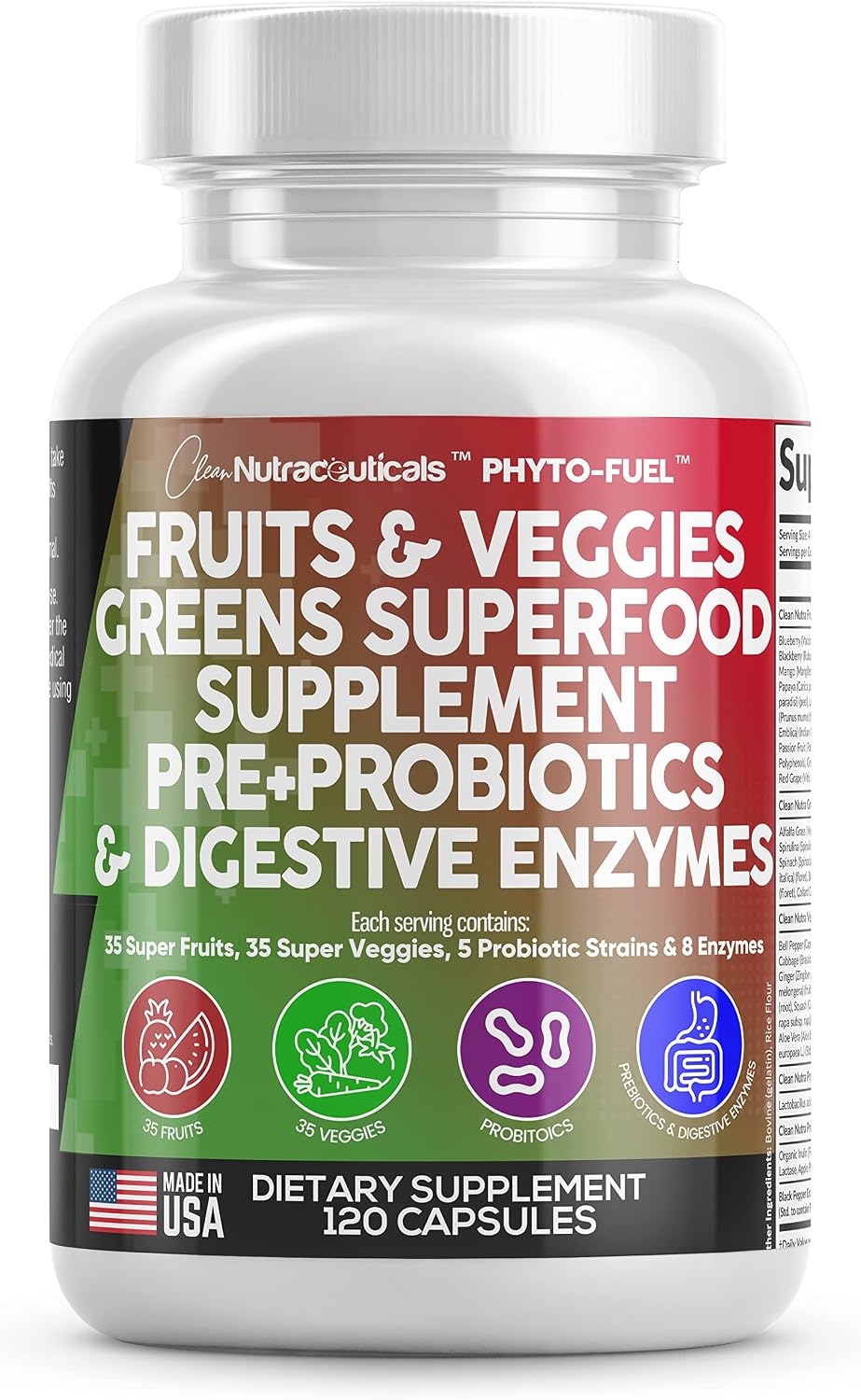 Clean Nutraceuticals Fruits and Veggies Supplement Reds & Green Superfood – Balance of Over