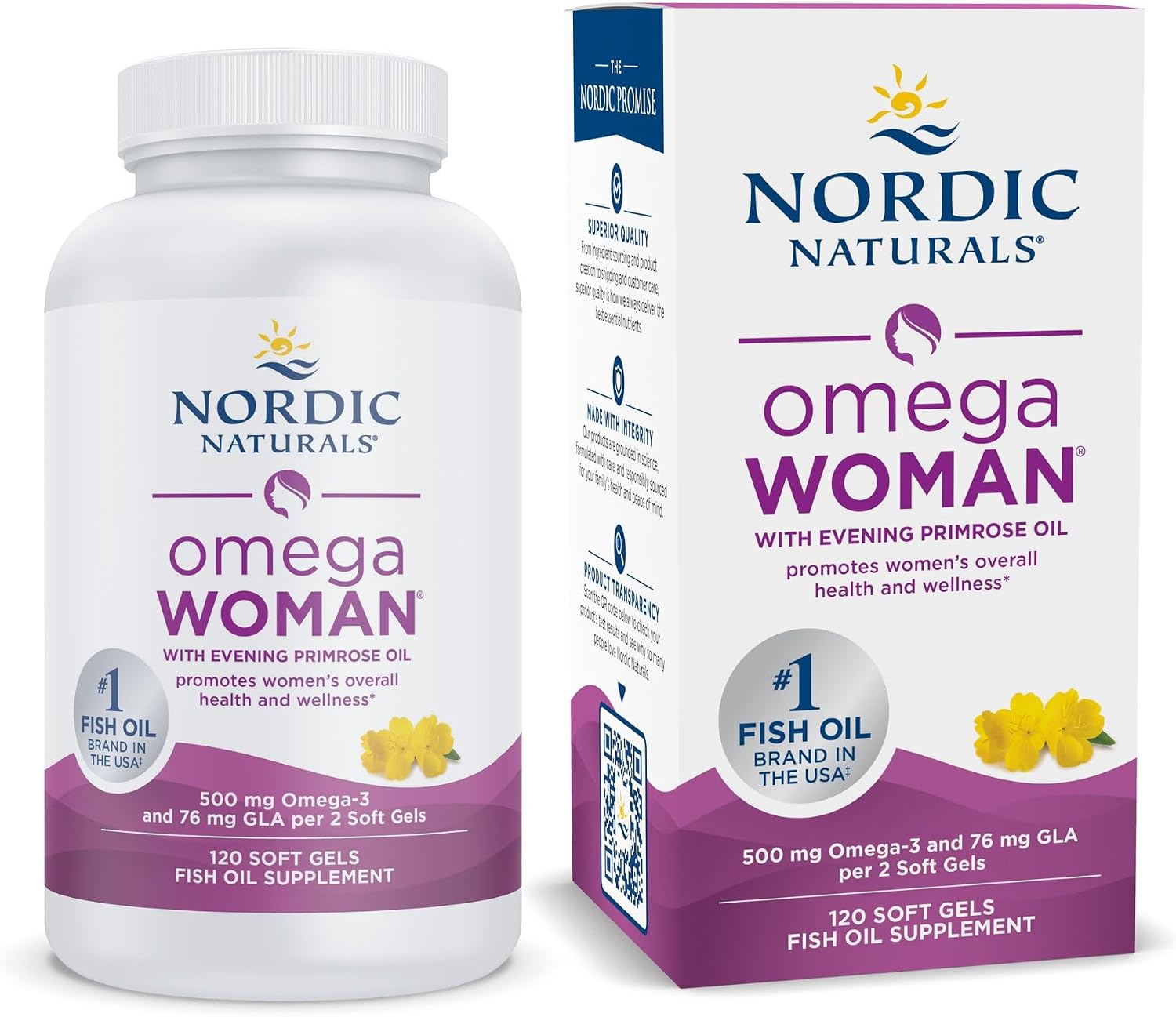 Nordic Naturals Women’s Omega-3 w/Evening Primrose Oil, Lemon – 120 Count