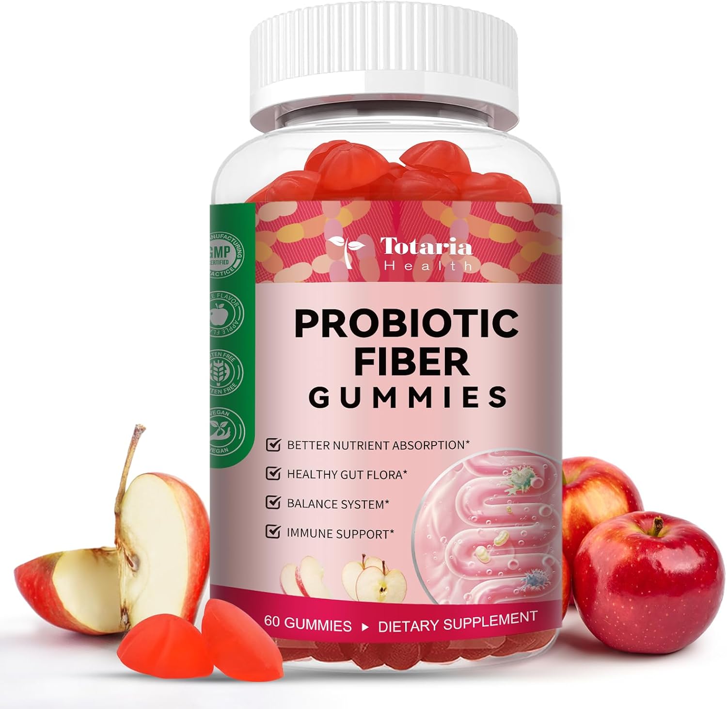 9-in-1 Sugar-free Probiotic Fiber Gummies for Adults Teens w/ Psyllium Husk