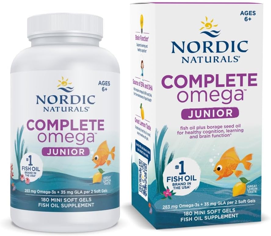 Nordic Naturals Complete Omega Jr. Kids Fish Oil, Lemon – 180 Mini Soft Gels