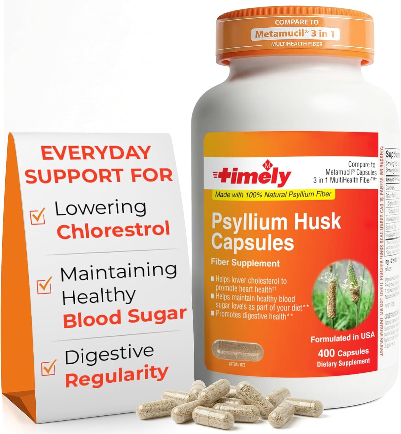 TIME-Cap Labs Psyllium Husk Fiber Supplement, 400 Capsules