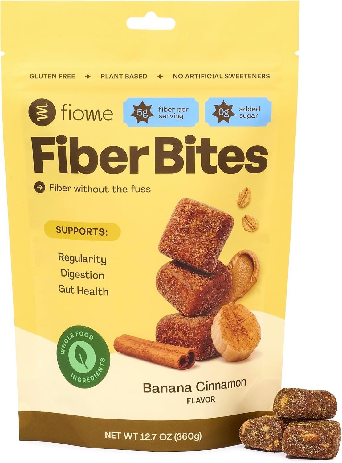 Fiome Fiber Bites, 5g Daily Fiber Supplement, Banana Cinnamon, 30 Servings