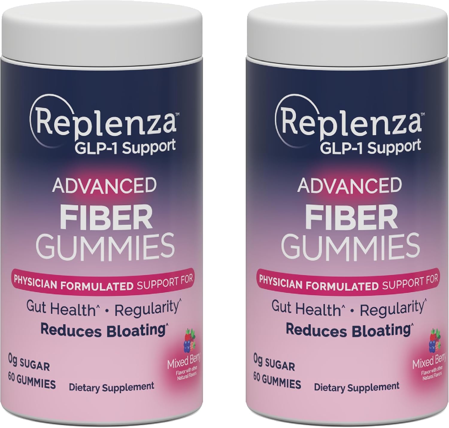 Replenza GLP-1 Support Fiber Gummies – Physician Formulated for Gut Health, Mixed Berry Flavor, 60-Count,