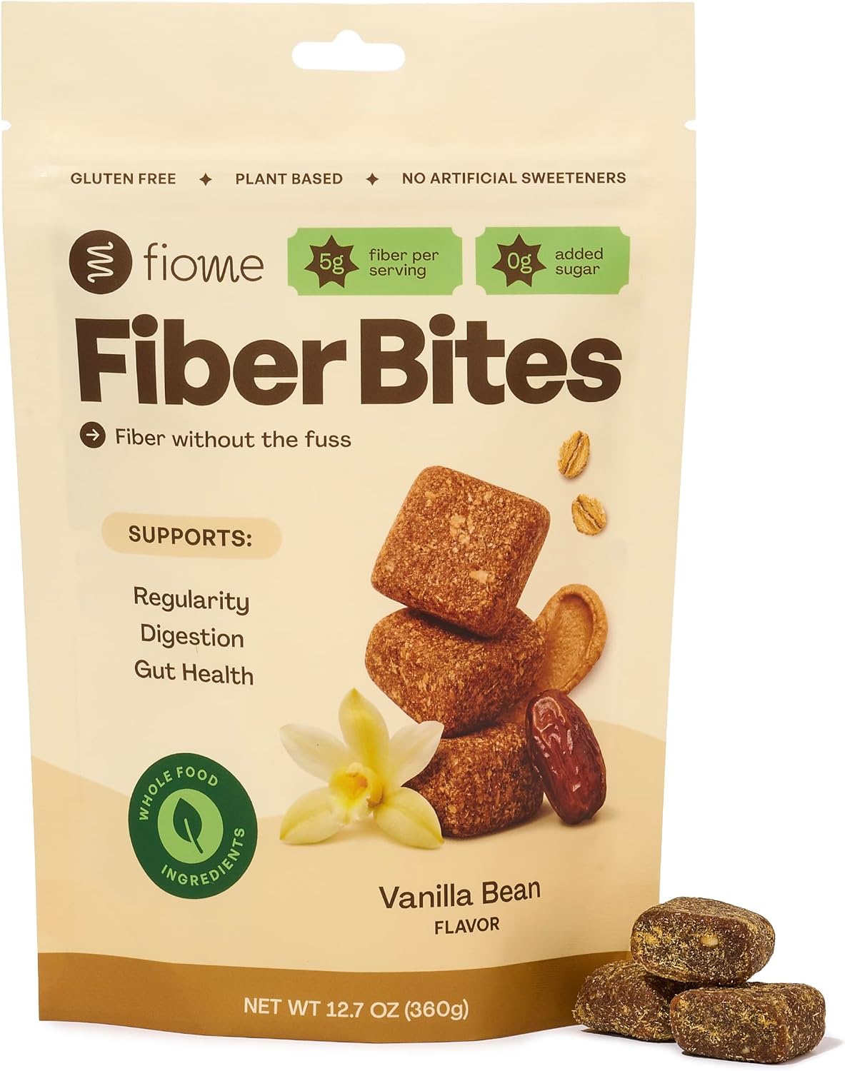 Fiome Fiber Bites, 5g Daily Fiber Supplement, Vanilla Bean, 30 Servings