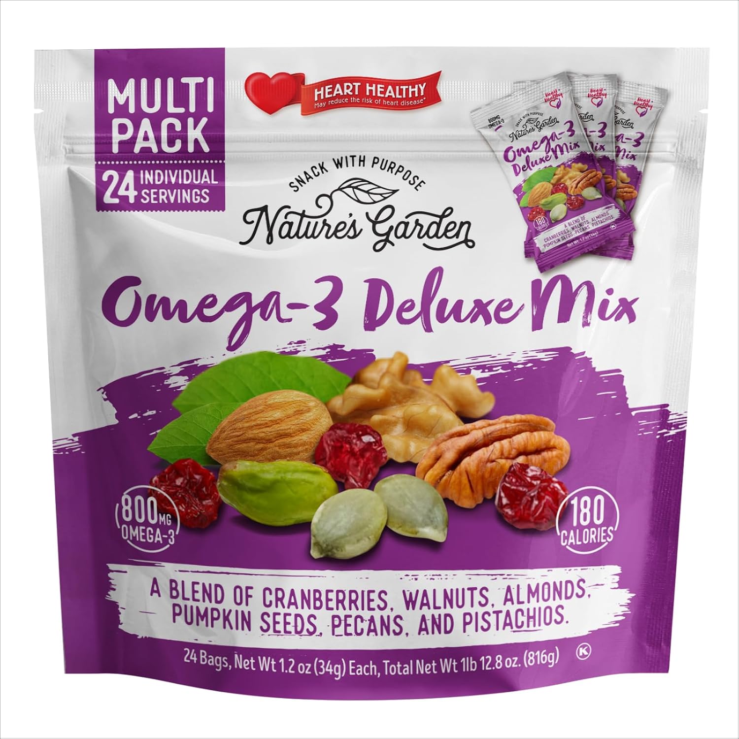 Nature’s Garden Omega 3 Deluxe Mix 28.8oz (24×1.2oz) Individual Snack Packs