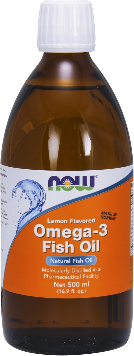 NOW Supplements, Omega-3 Fish Oil Liquid, Molecularly Distilled, Lemon Flavored, 16.9-Ounce