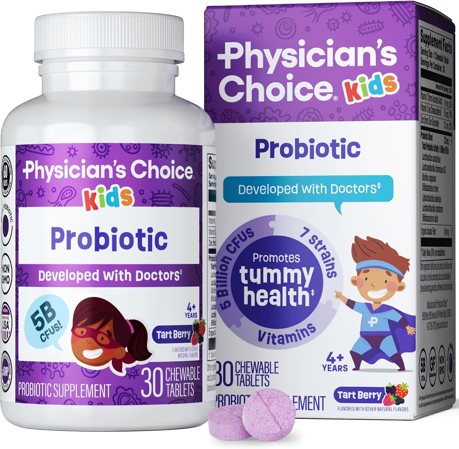 Physician’s CHOICE Probiotics for Kids – 7 Diverse Strains, Organic Prebiotics, Vitamins