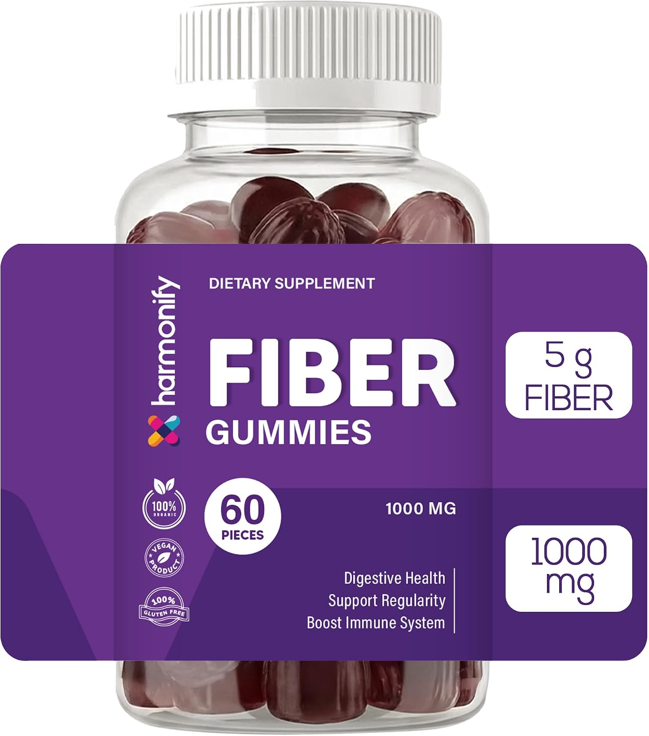 Fiber Gummies 5g Soluble Fiber Per Serving | Daily Dietary Fiber Supplement for Digestive Health &