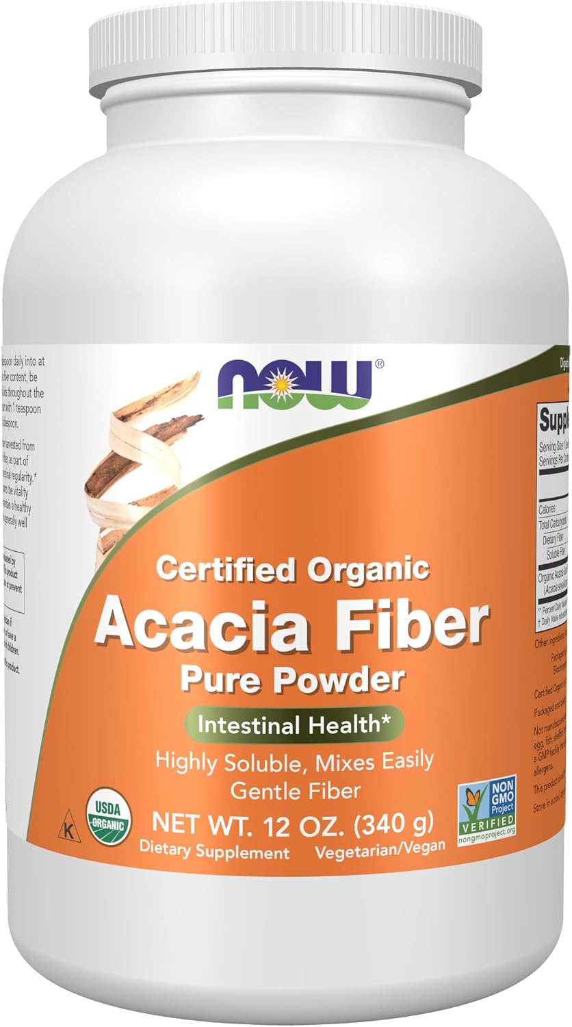 NOW Foods Supplements, Acacia Pure Powder, Certified Organic, Highly Soluble, Mixes Easily, Intestinal