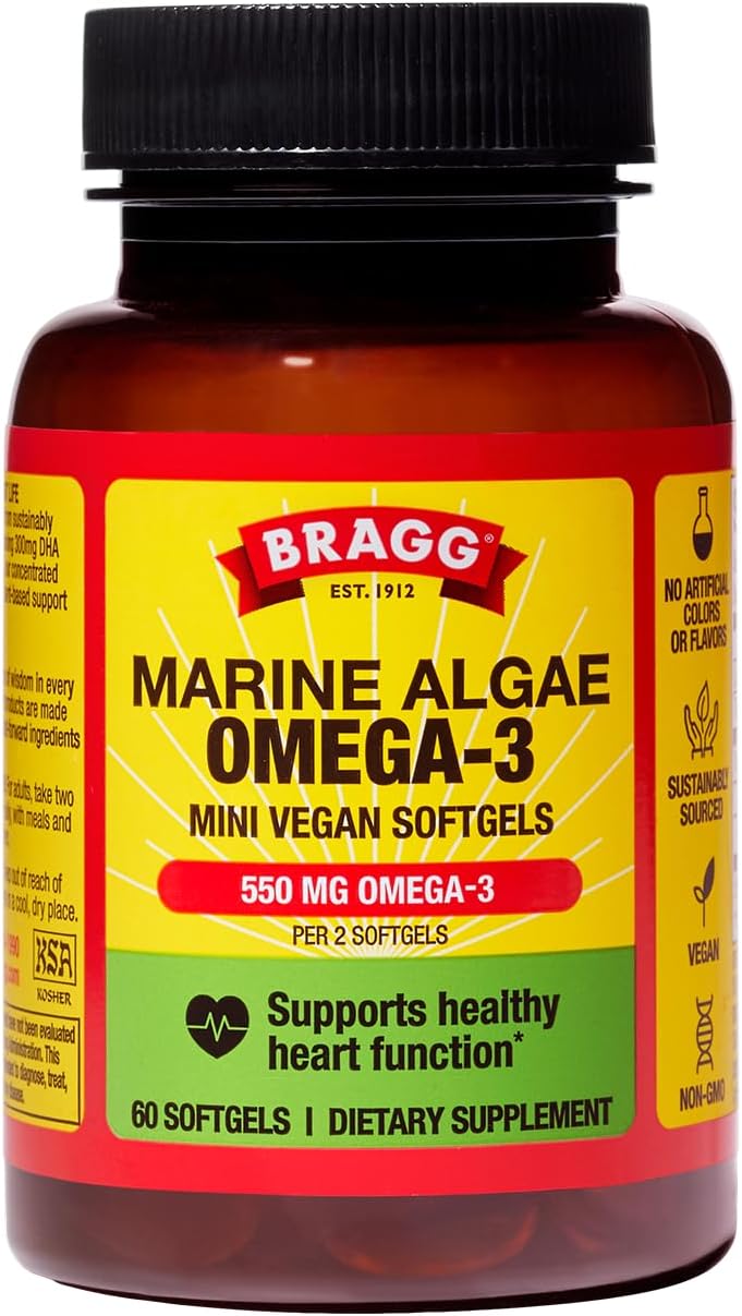Bragg Marine Algae Omega-3 Capsules DHA & EPA – 90 Vegan Mini Softgels