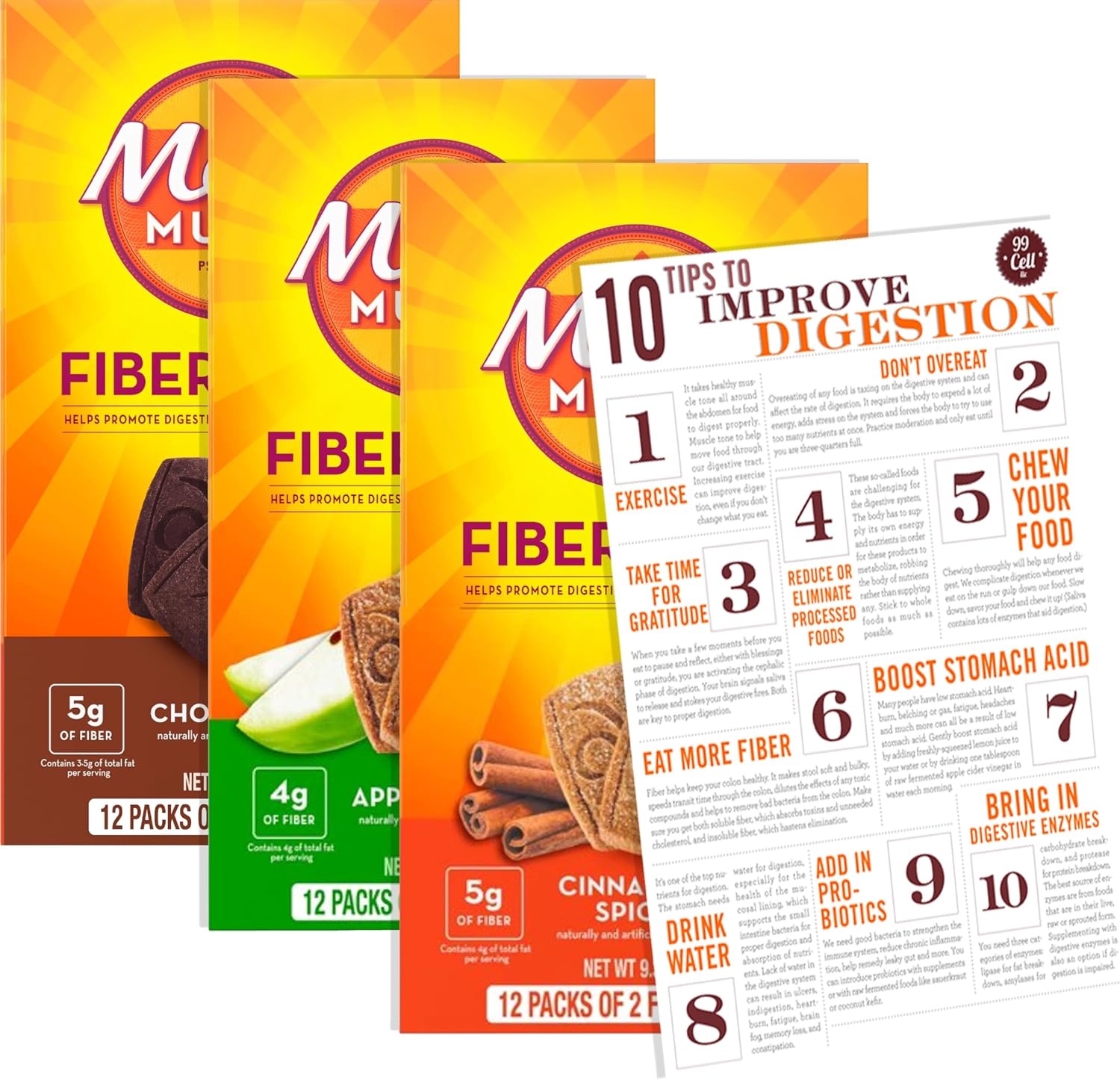 Fiber Thins Digestive Health Support Psyllium Fiber Bars Variety with Bleam Digestive Health Tip Card