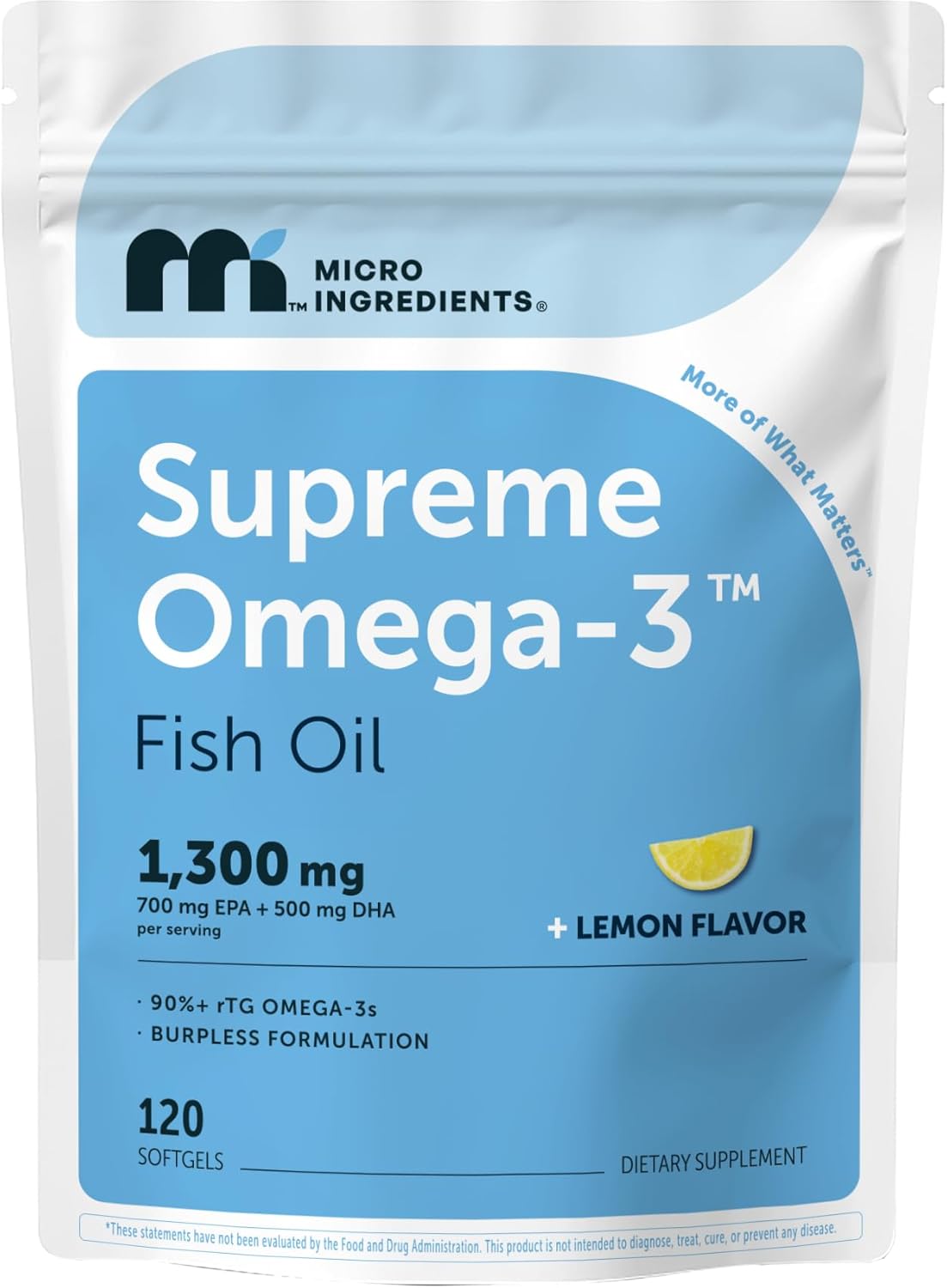 Micro Ingredients Supreme Omega-3 Fish Oil w/Ultra High EPA & DHA, Burpless Softgels | rTG Omega-3