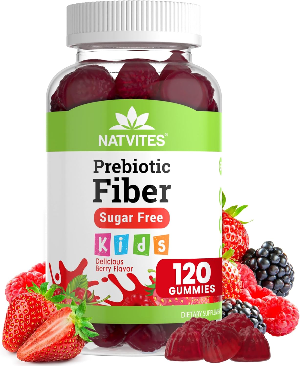 Prebiotic Kids Fiber Gummies, for Children Ages 2 & Up – Sugar Free Vegetarian Gelatin Free