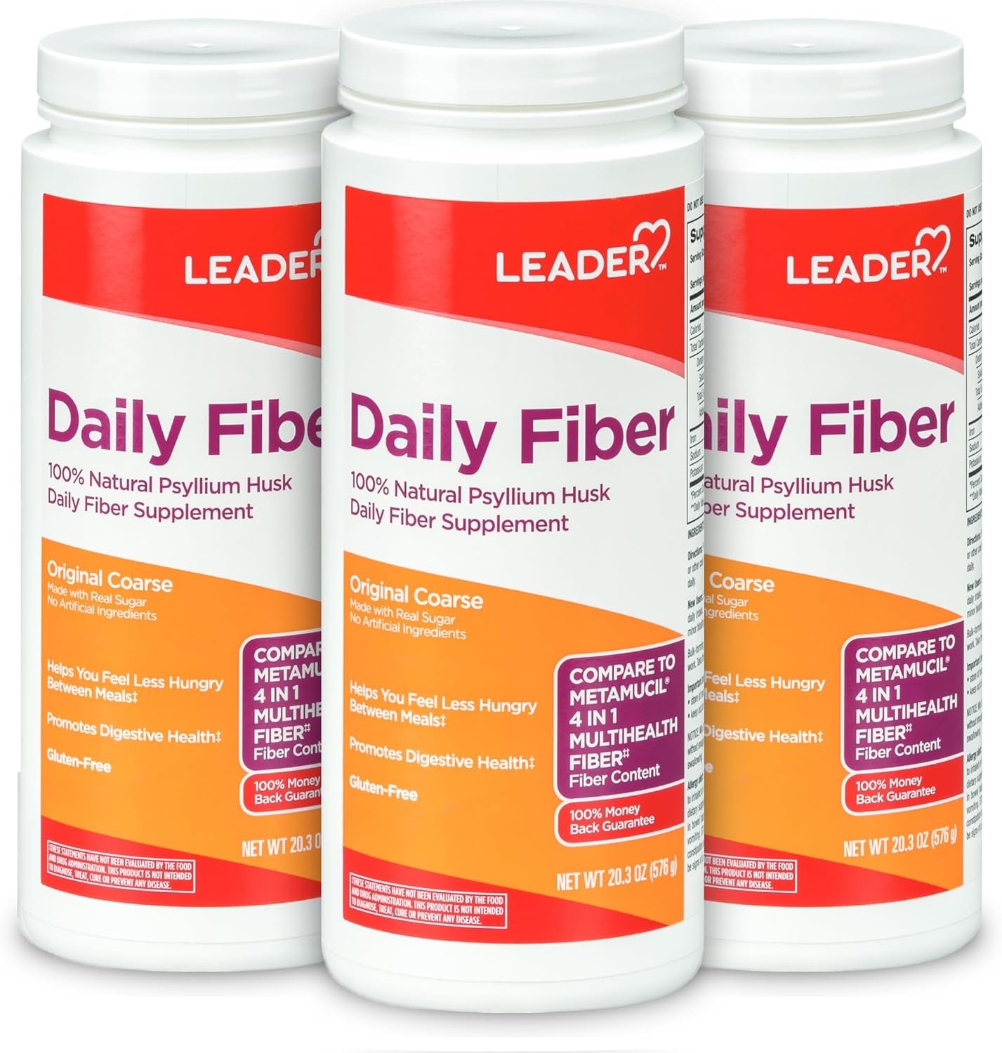 Leader Psyllium Husk Powder Supplement 4-in-1 Fiber for Digestive Health, Plant Based 100% Natural Psyllium