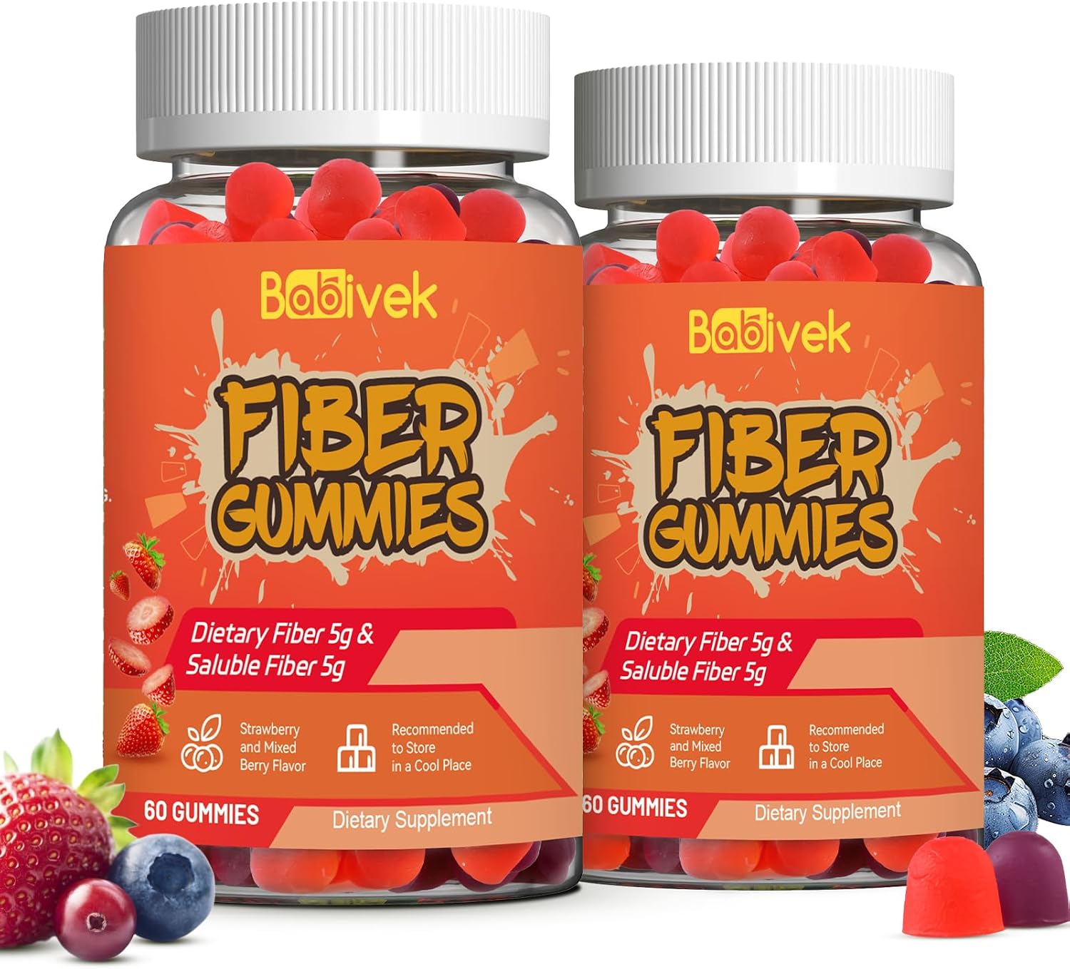 Fiber Gummies for Women and Men Dietary Fiber, 60 Count(Pack of 2)