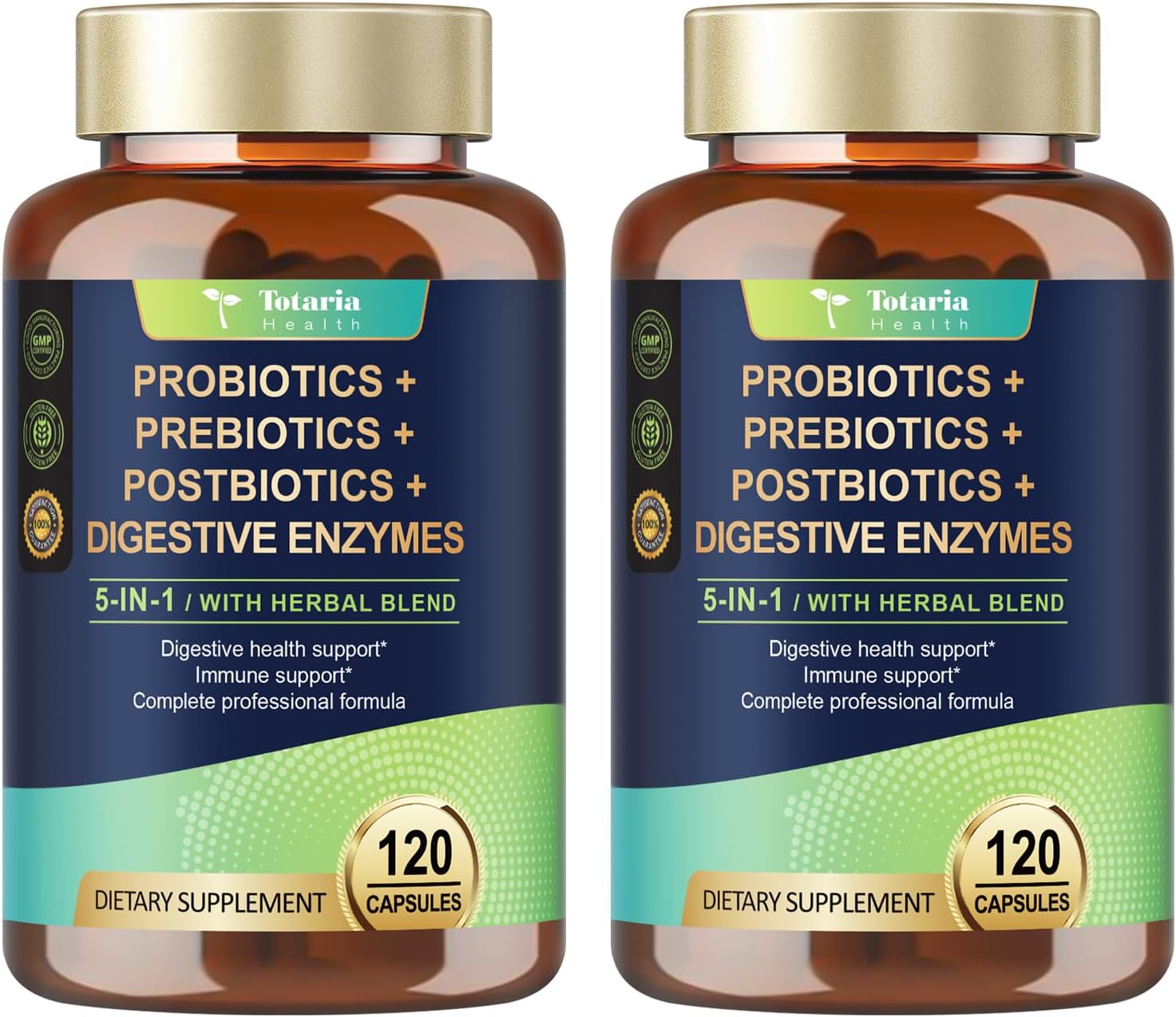 Totaria (2 Packs) 5-in-1 Probiotic Prebiotic & Postbiotic for Women Men, 60 Billion CFU 24 Strains