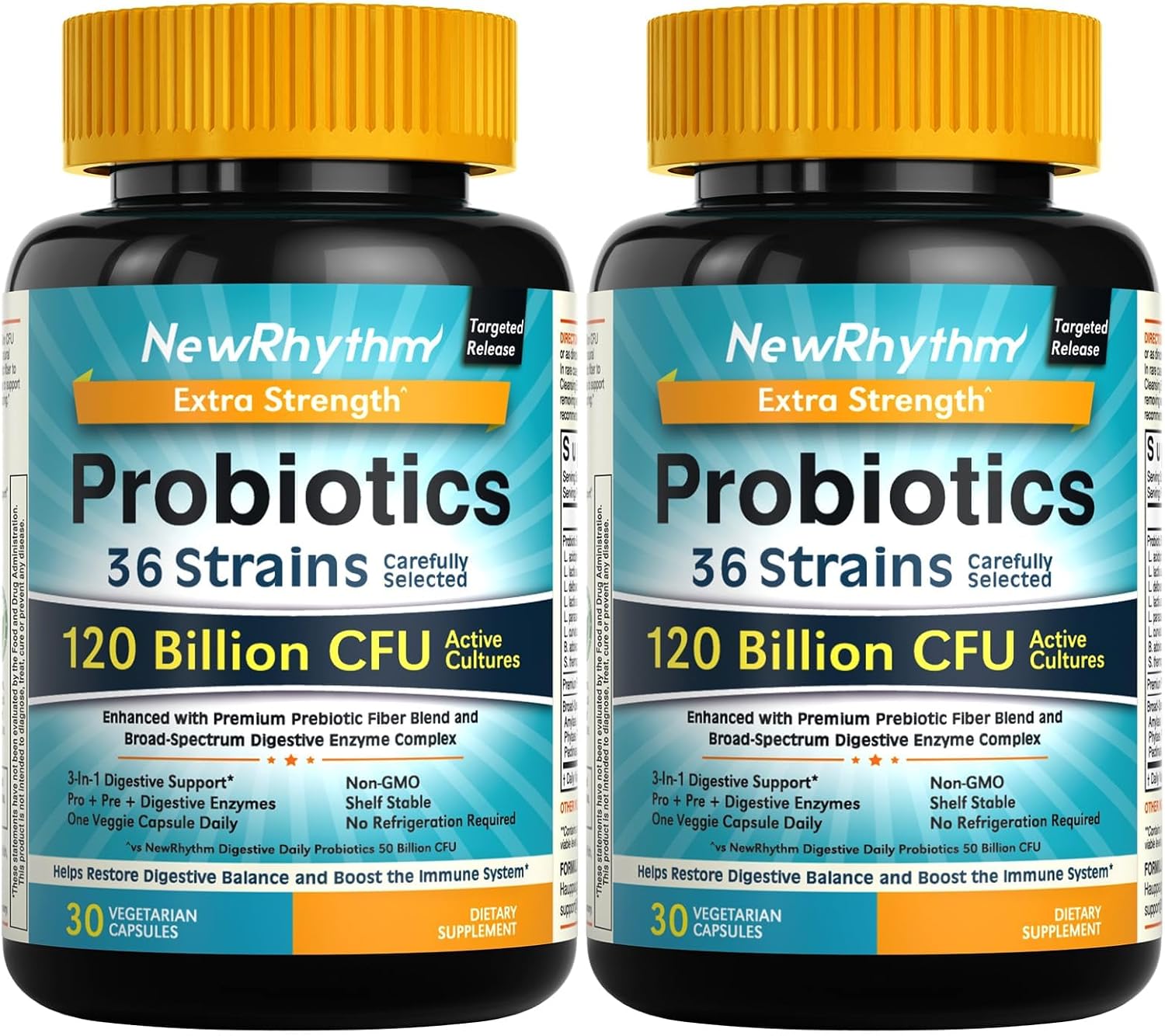 NewRhythm Probiotics 120 Billion CFU 36 Strains 3-in-1 with Prebiotics & Enzymes 2 Pack