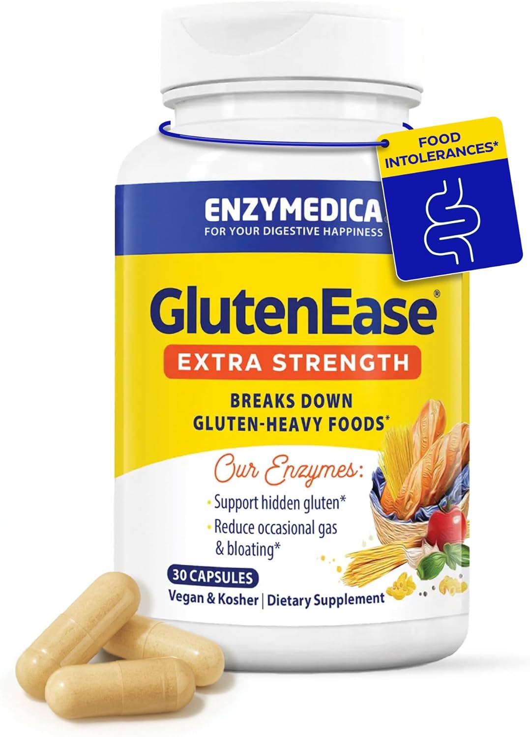 Enzymedica GlutenEase Extra Strength, Helps Gas & Bloating – 30 Capsules