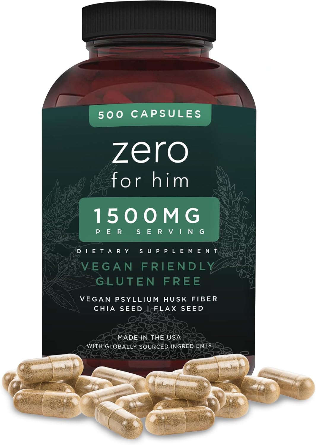 California Basics Vegan Fiber Supplement Capsules (500 Count) – Daily Dietary Chia Flaxseed Psyllium