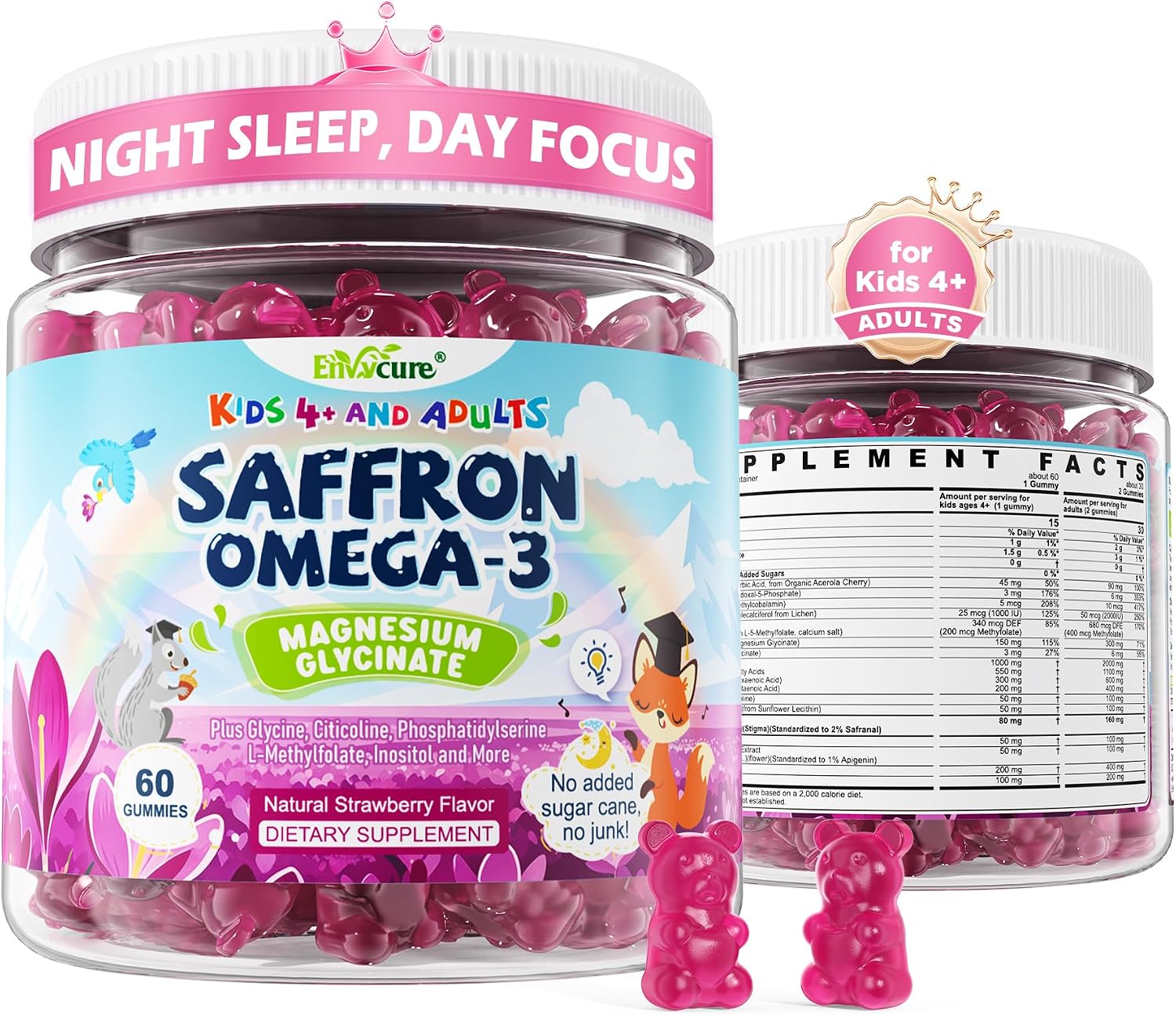 Kids 4+ Saffron+Omega-3+Magnesium Glycinate-No Melatonin Sleep+Calm Gummies