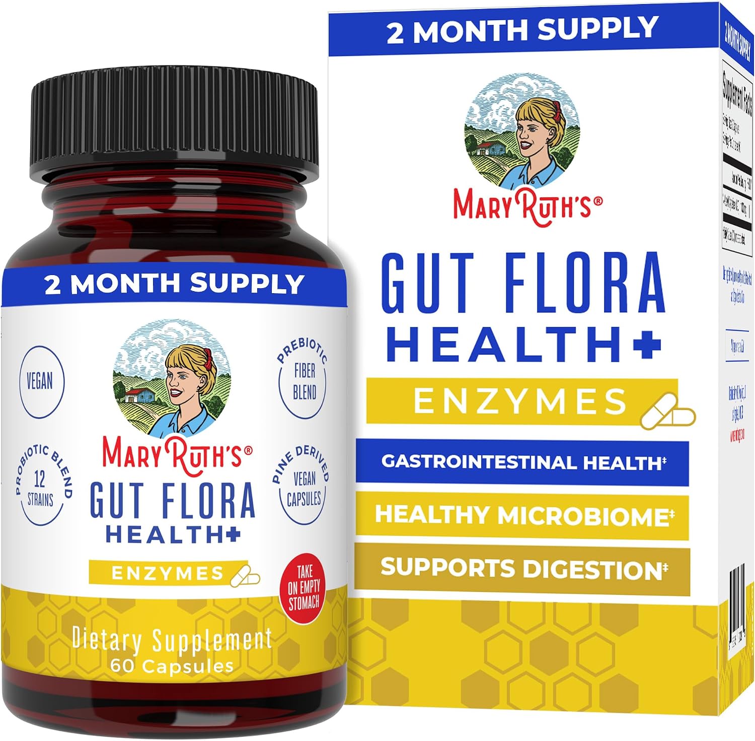 MARYRUTH’S Gut Flora Health+ Enzymes, Gastrointestinal Health, 60 Capsules