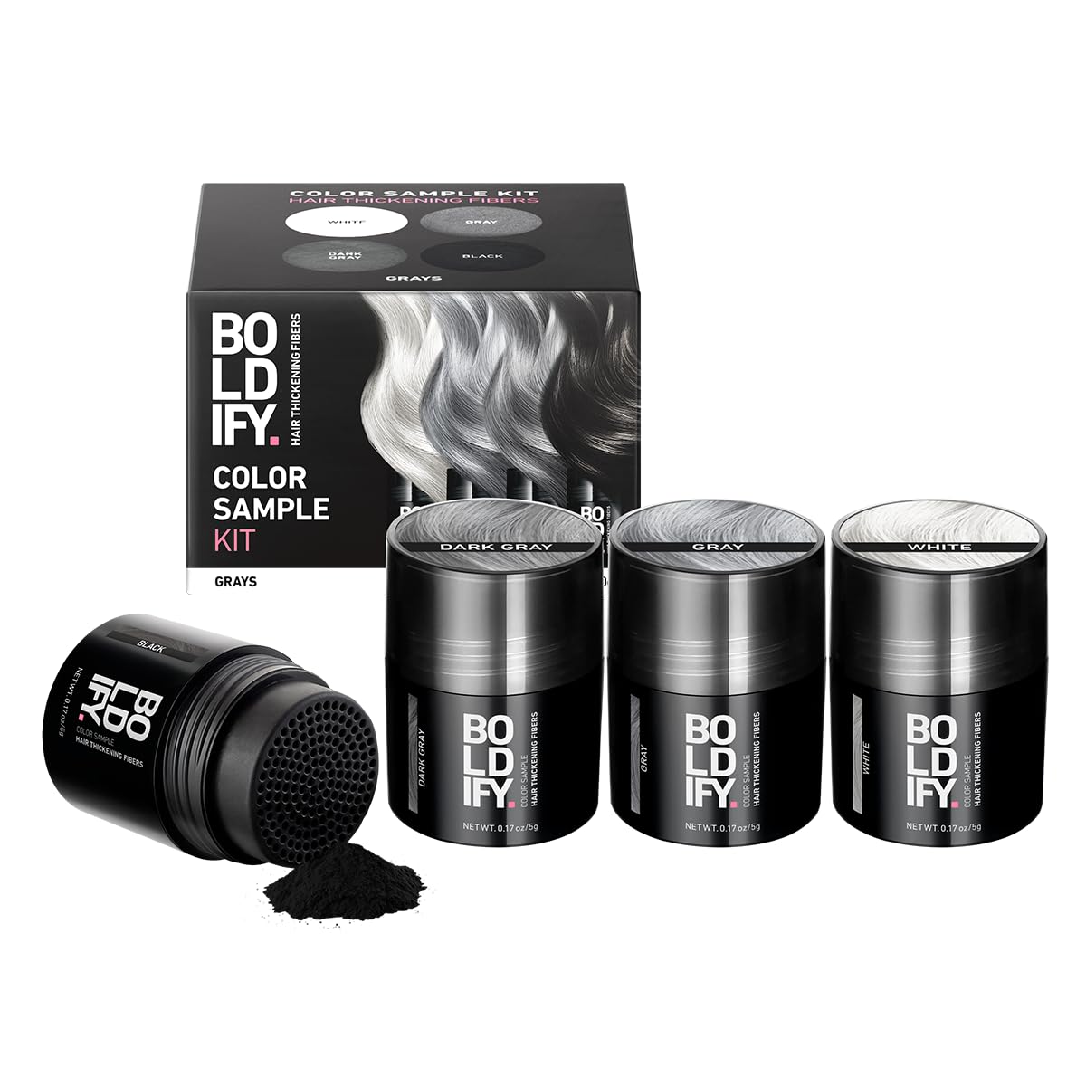 BOLDIFY Hair Fibers Sample Kit for Thinning Hair, Grays