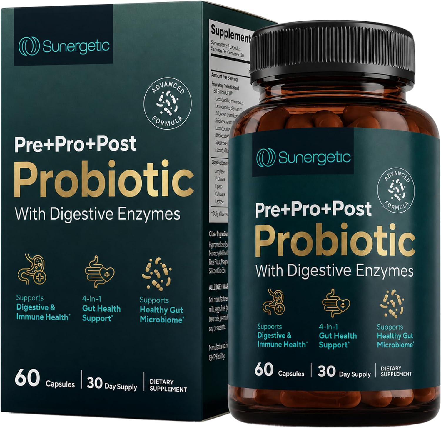 4-in-1 Probiotic Prebiotic & Postbiotic with Digestive Enzymes, 60 Capsules